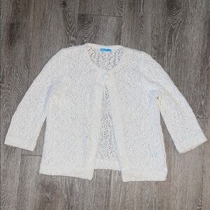 J. McLaughlin white Knit Sweater shawl open front white Easter dress cardigan